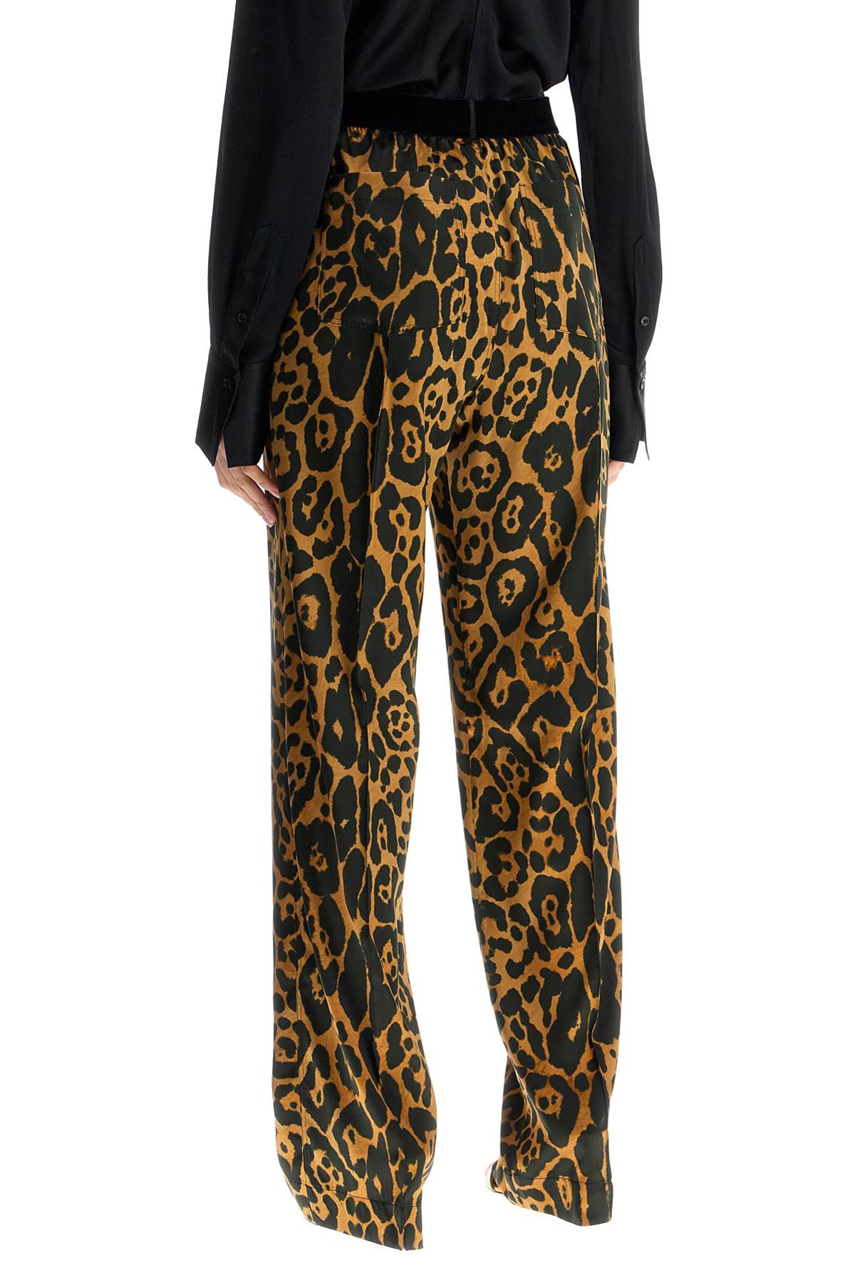 Tom Ford Wide Leg Leopard Print Silk Pants In Camel And Black