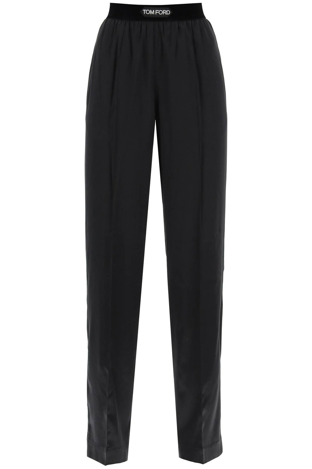 Tom Ford Logo Band Fluid Pants In Stretch Silk Satin