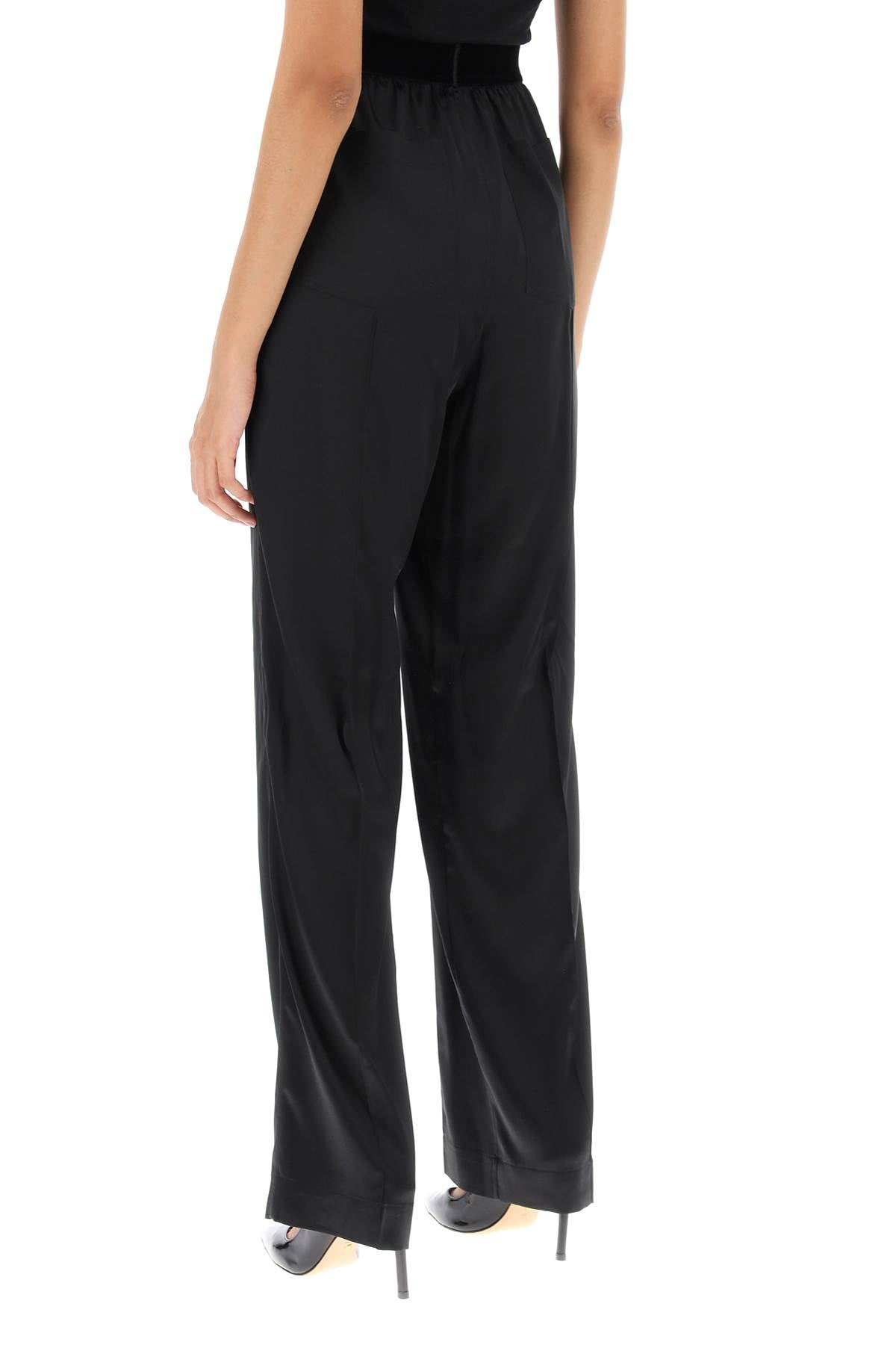 Tom Ford Logo Band Fluid Pants In Stretch Silk Satin