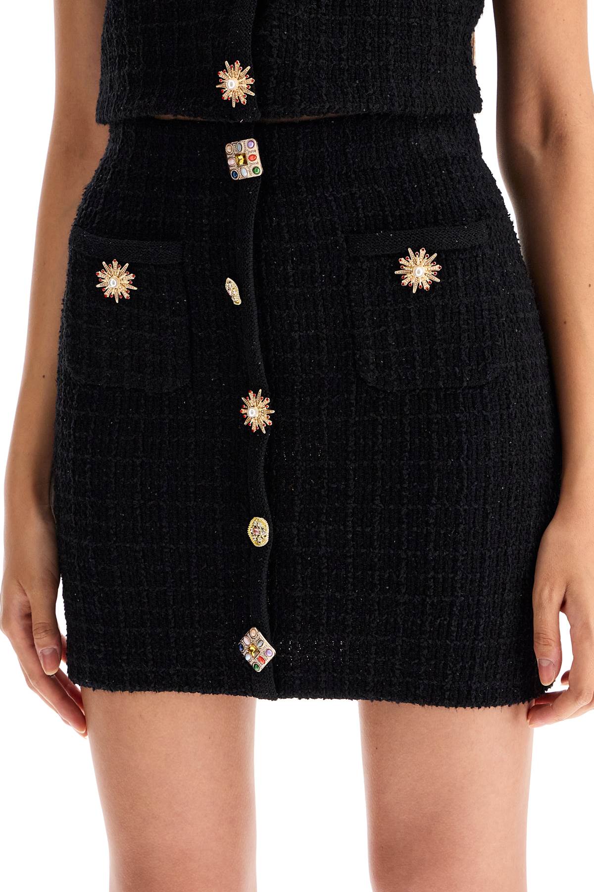 Self Portrait Knitted Mini Skirt With Jewel Buttons