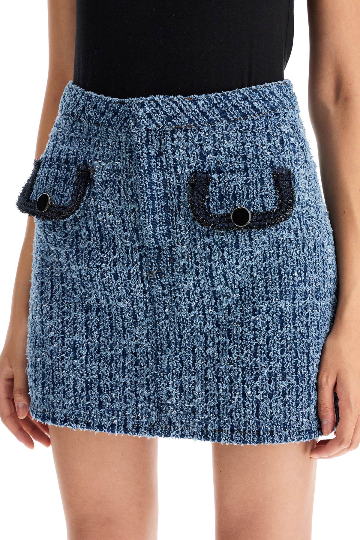 Self-Portrait Textured Denim Mini SKirt