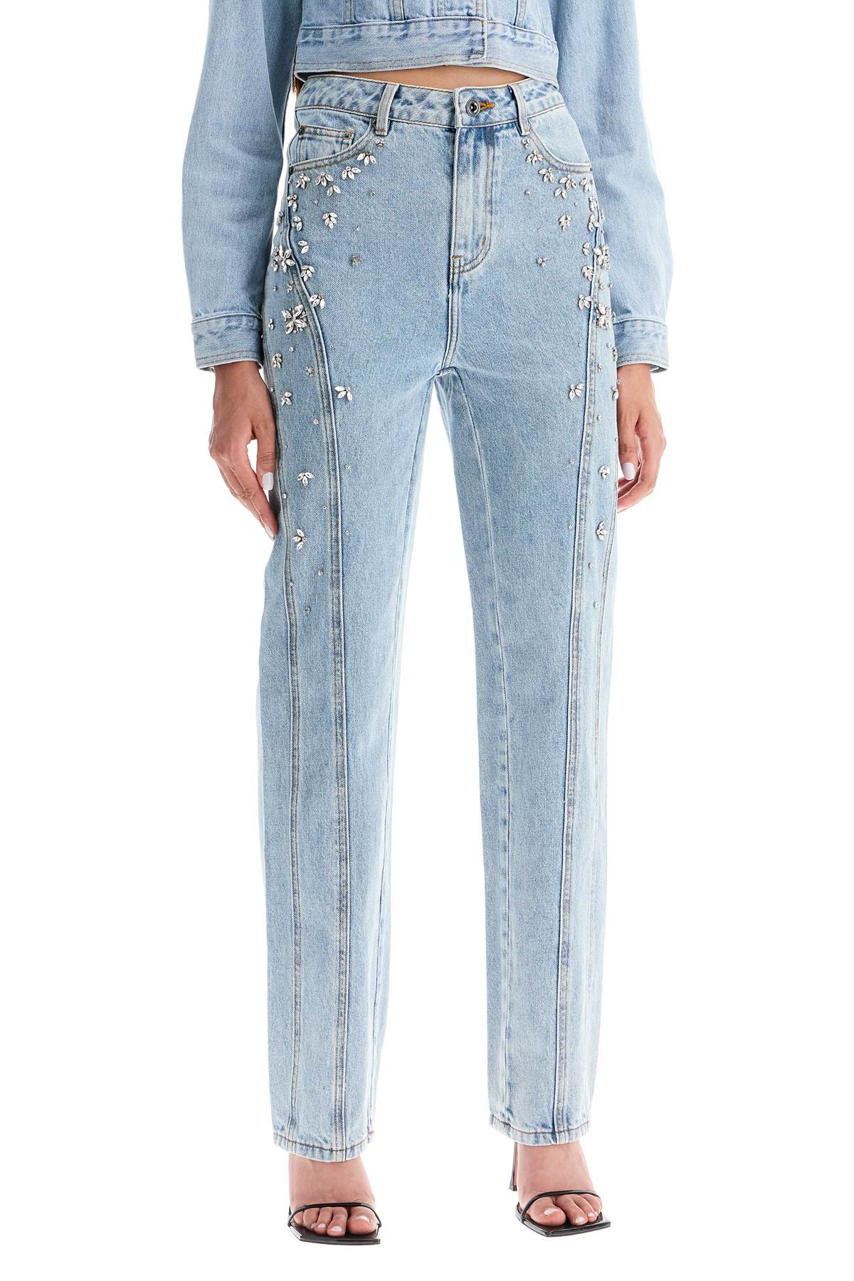 Self-Portrait Crystal Embellished Straight Jeans