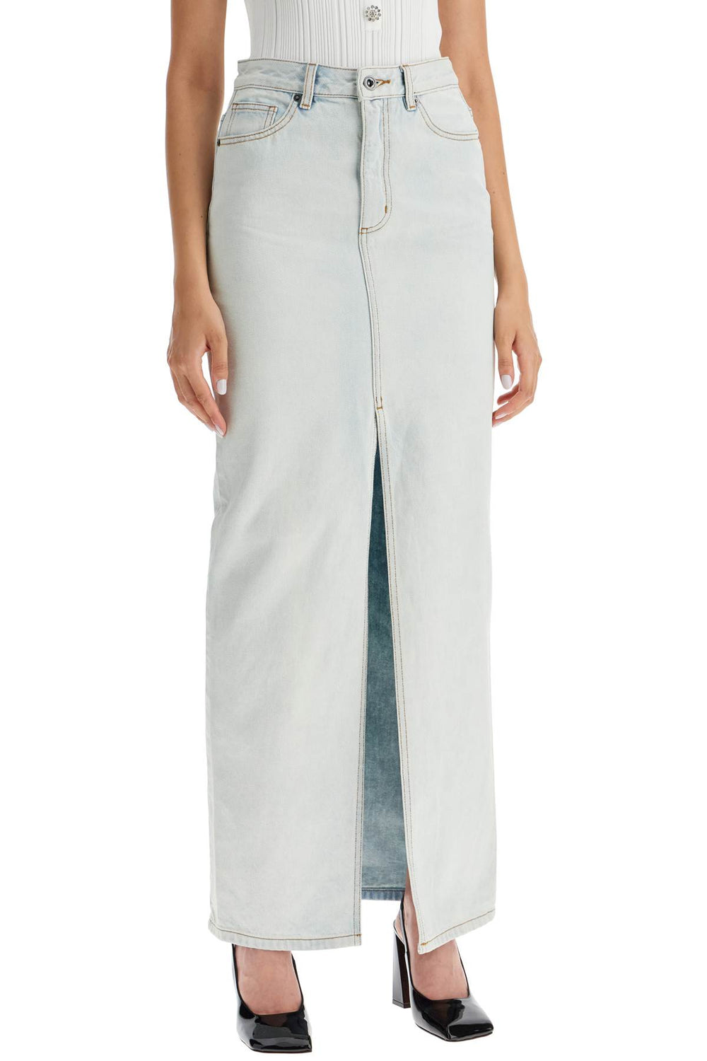 Self-Portrait Denim Maxi Skirt