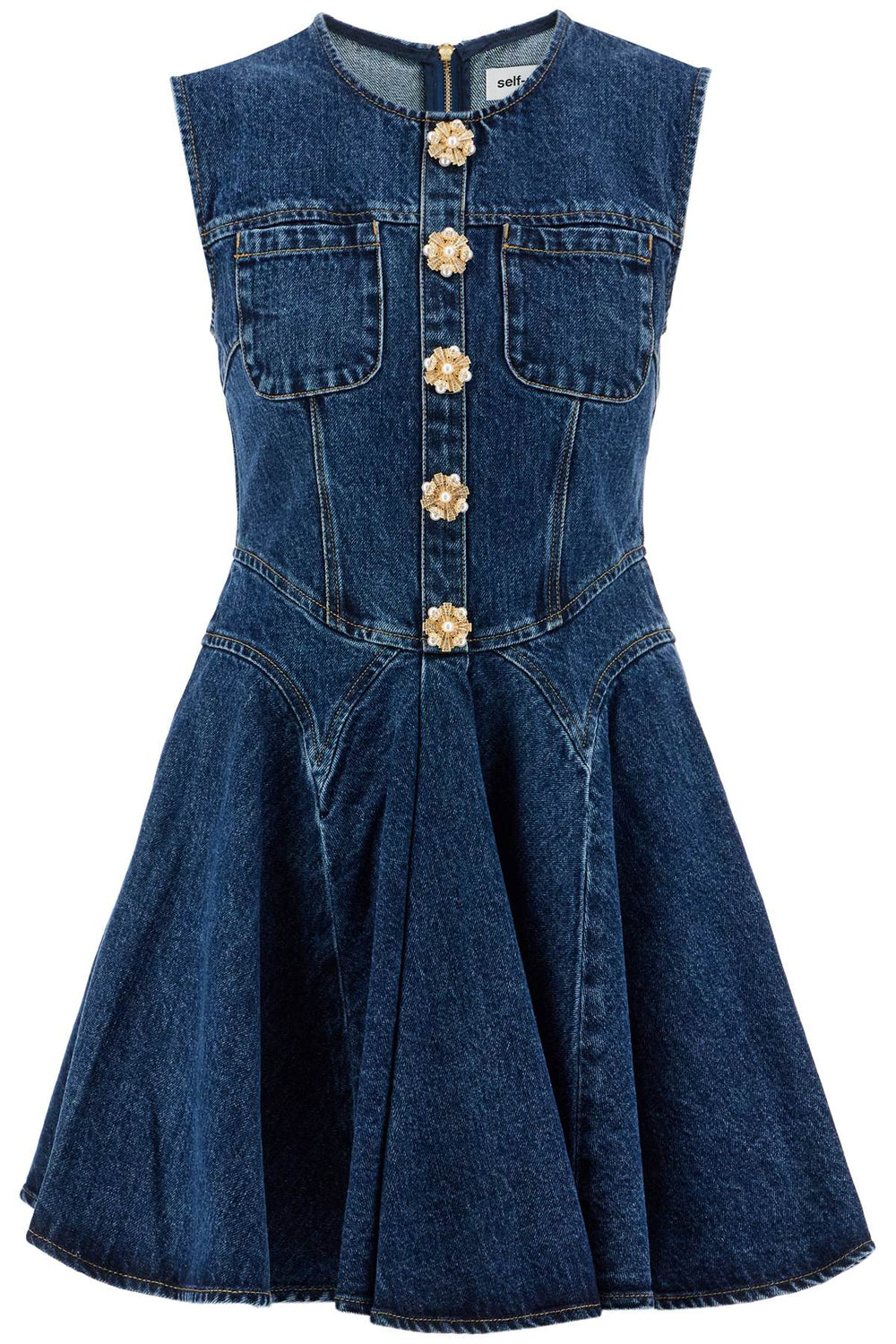 Self Portrait Mini Denim Dress With Jewel Buttons