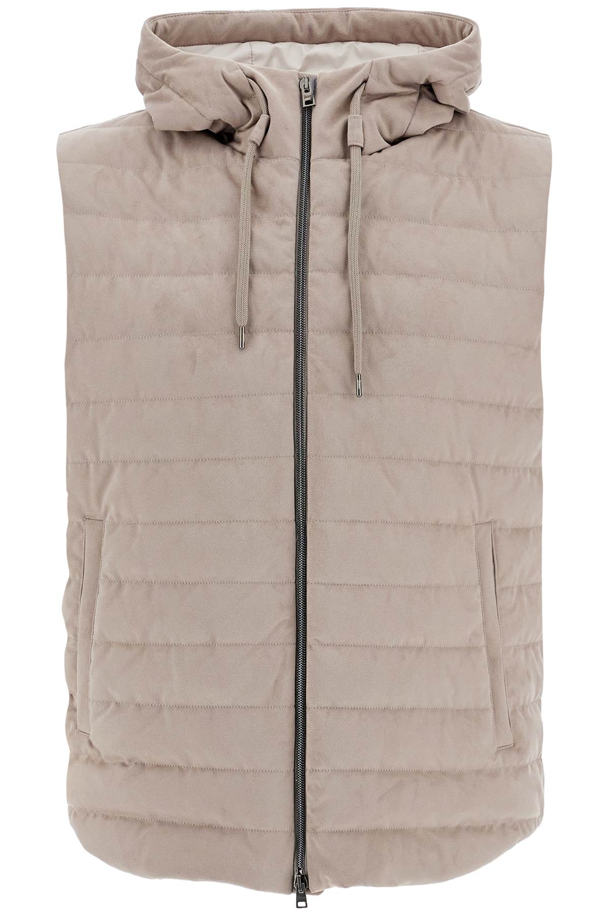 HERNO Sleeveless Down Vest In Dove Grey Polyester With Quilted Hood