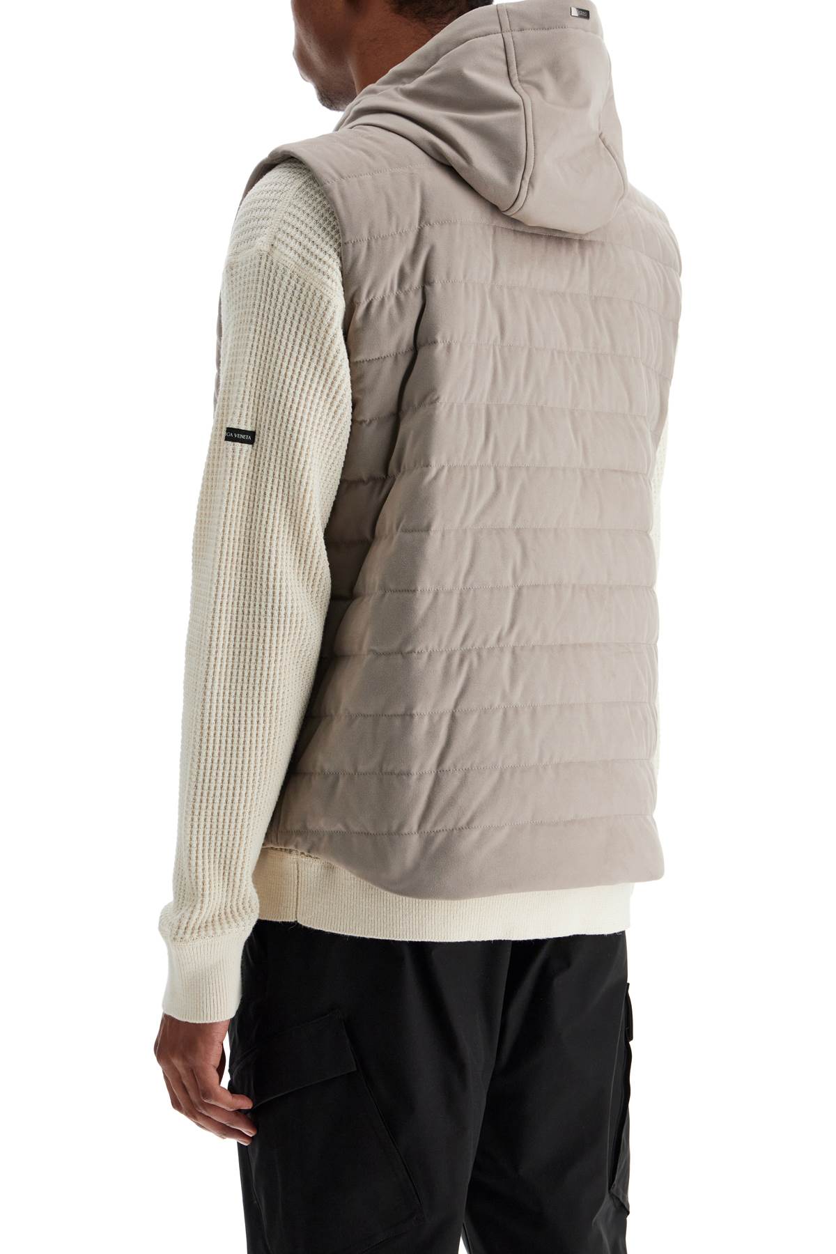 HERNO Sleeveless Down Vest In Dove Grey Polyester With Quilted Hood