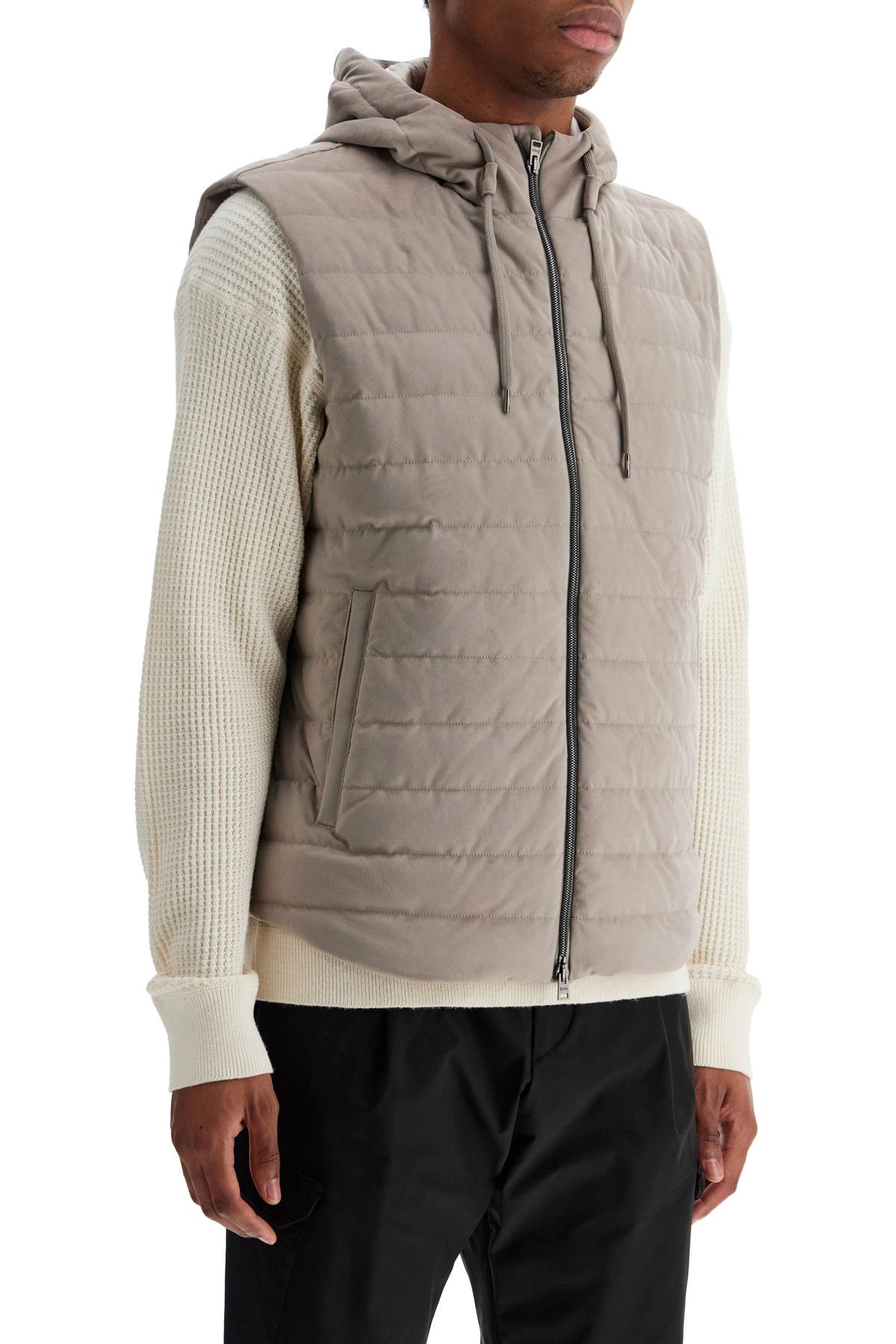 HERNO Sleeveless Down Vest In Dove Grey Polyester With Quilted Hood