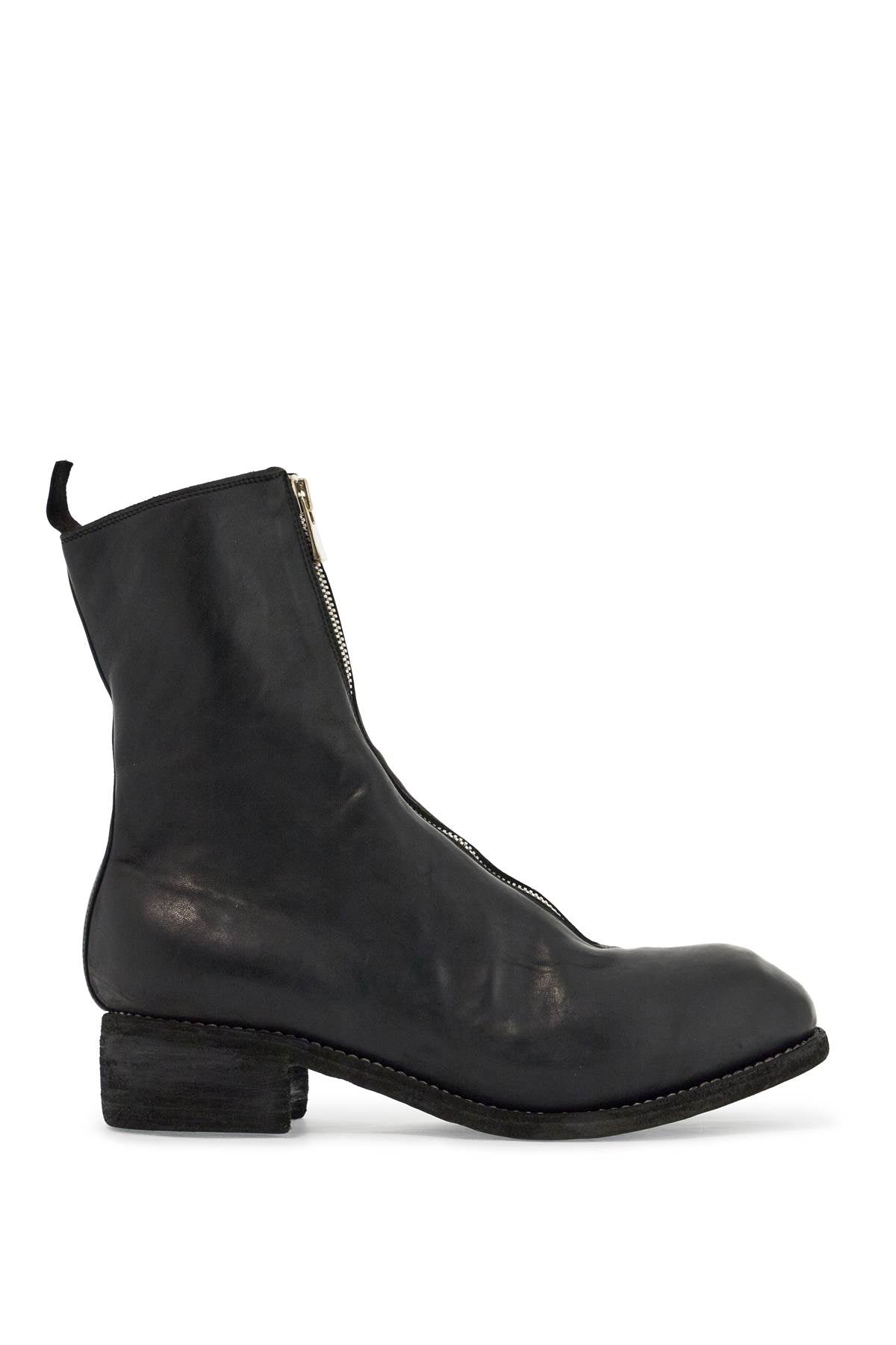 Guidi Unisex Black Leather Front Zip Ankle Boots