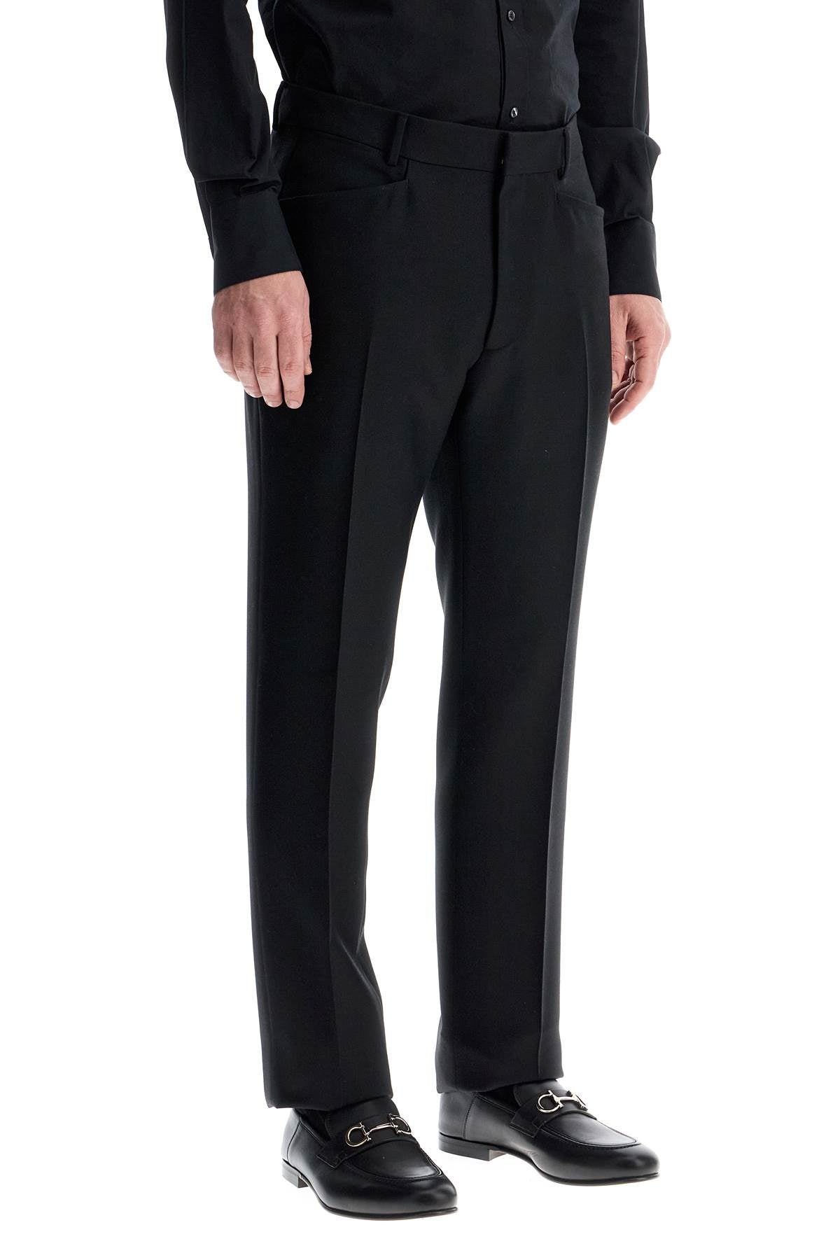 Tom Ford Regular Fit Black Wool And Silk Trousers