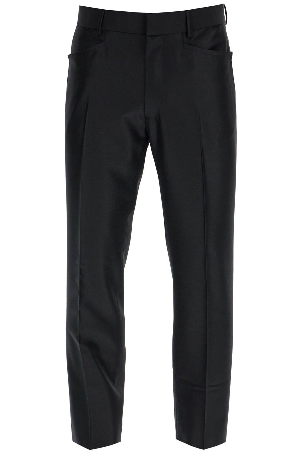 Tom Ford Men's Black Wool And Silk Regular Fit Trousers Made In Italy