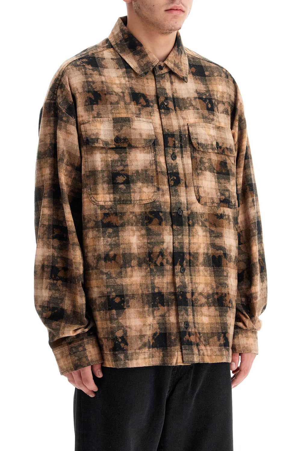 Palm Angels Flannel Shirt With Curved Logo