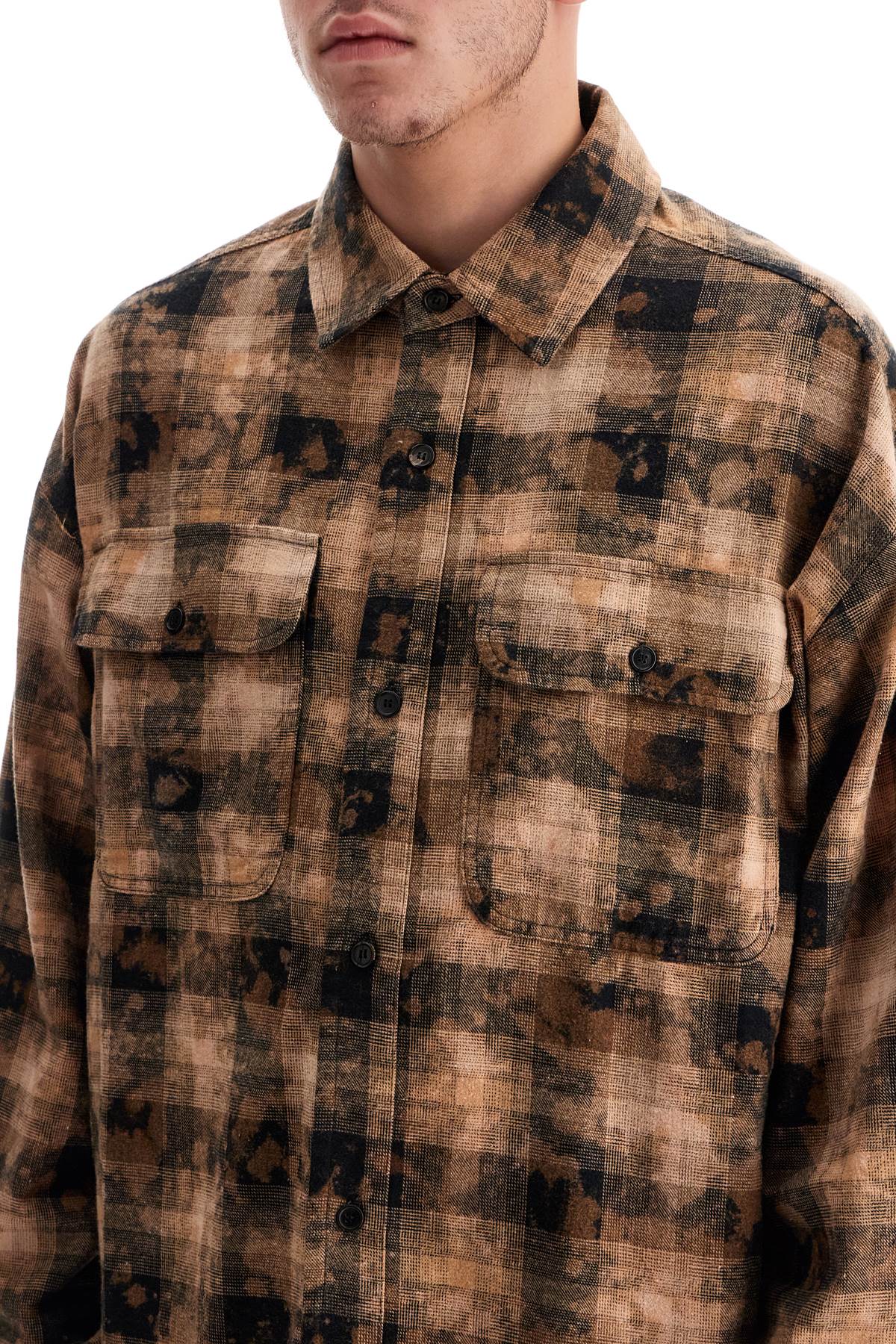 Palm Angels Flannel Shirt With Curved Logo