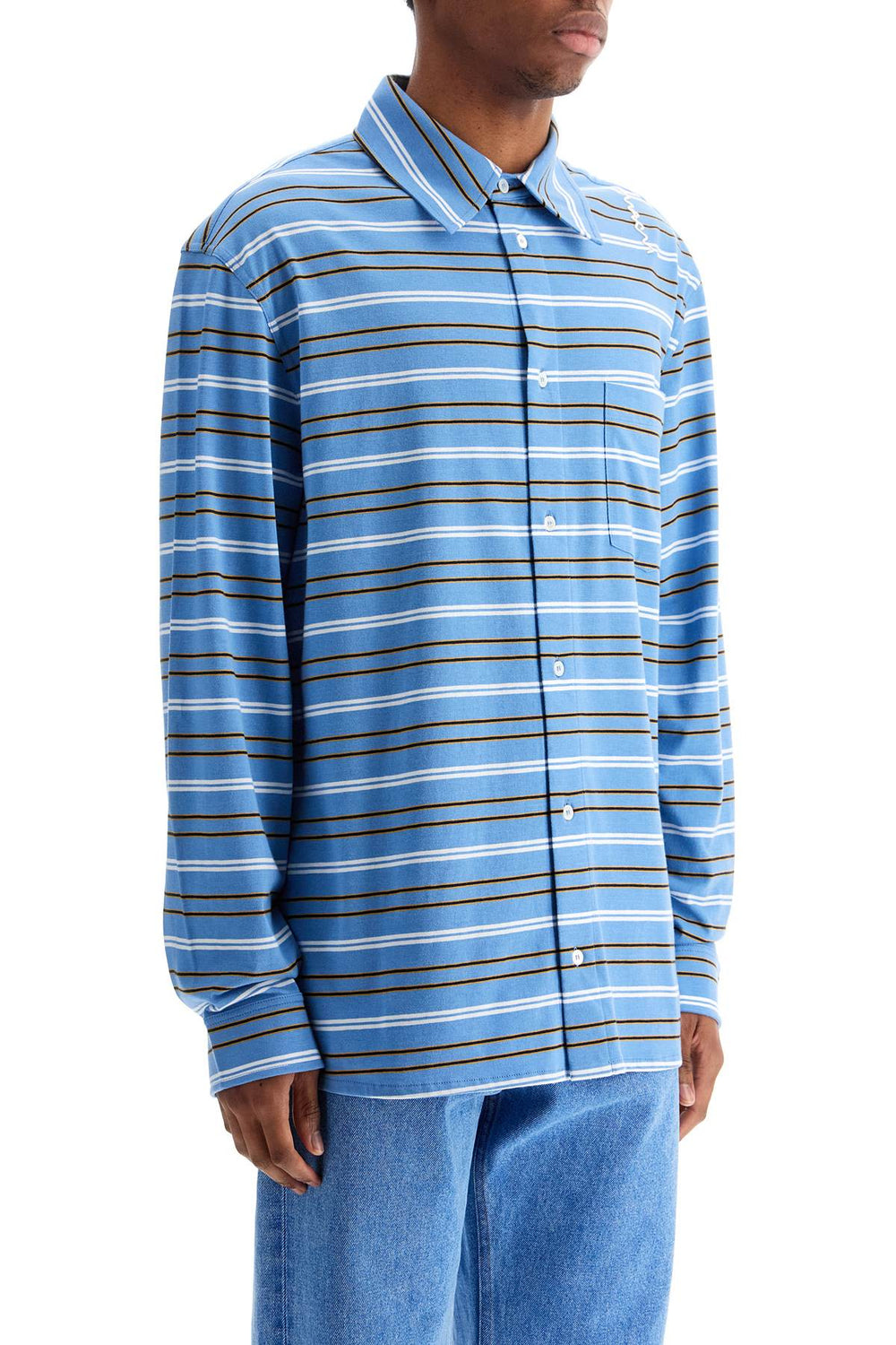 Marni Light Blue Cotton Shirt With Stripes