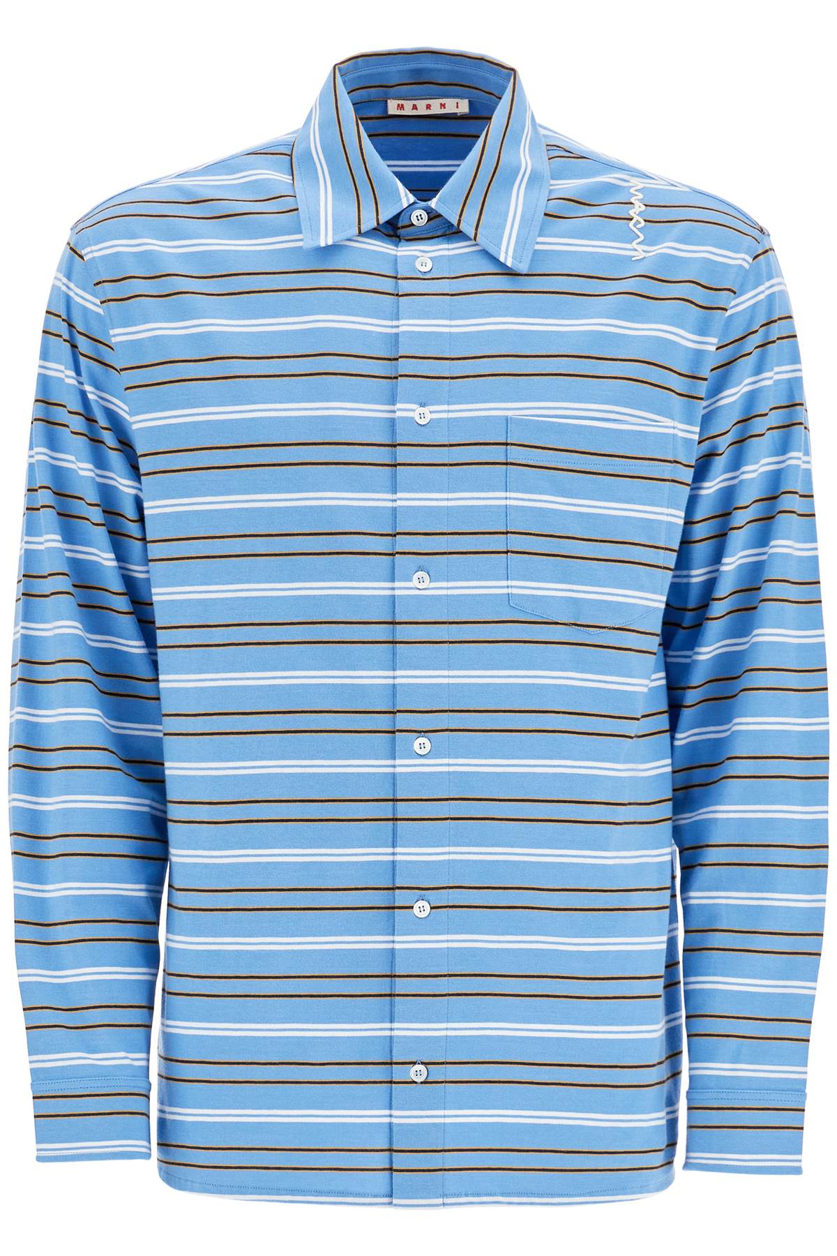 Marni Light Blue Cotton Shirt With Stripes