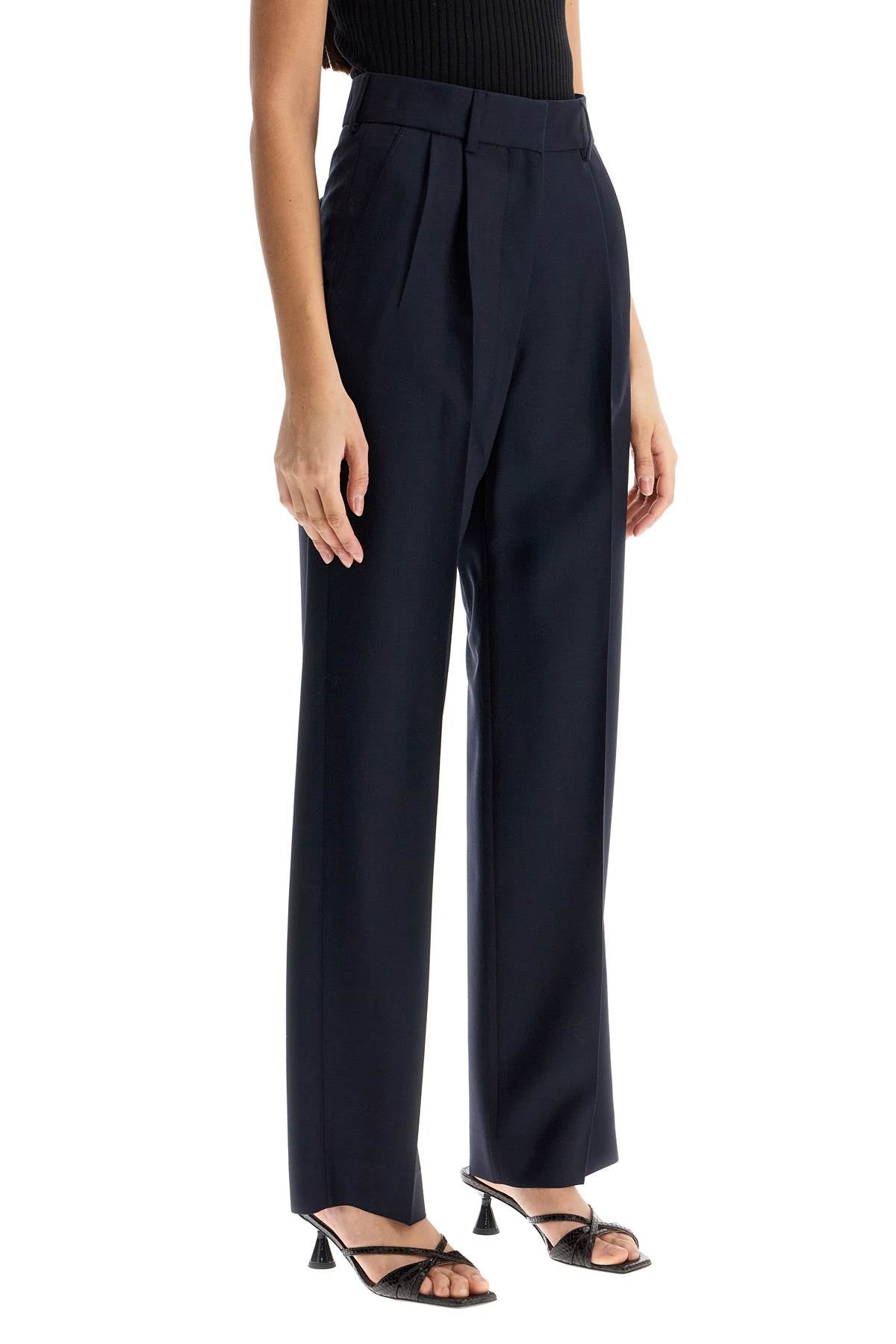 Blaze Milano First Class Fox Navy Blue Wool-Mohair High Waisted Pants