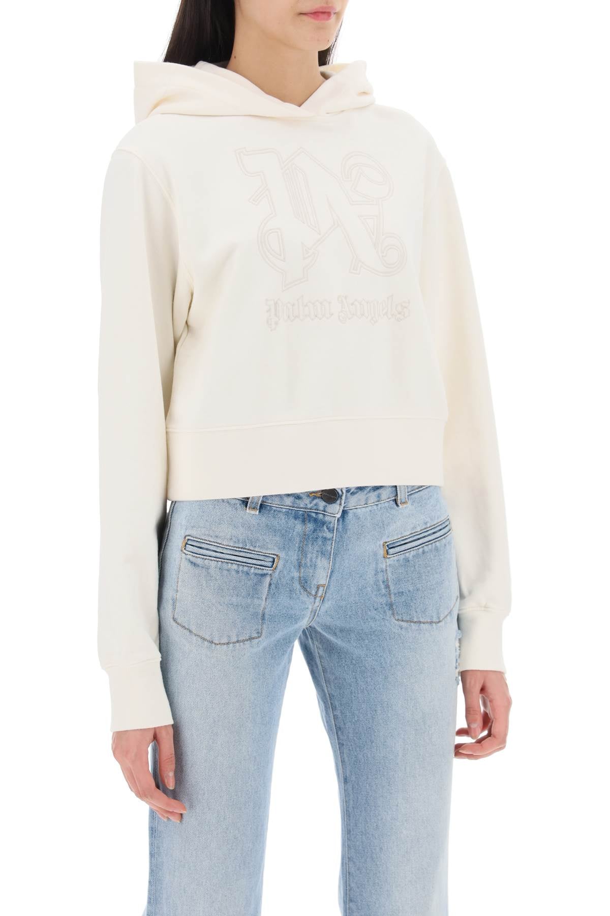 Palm Angels Cropped Hoodie With Monogram Embroidery