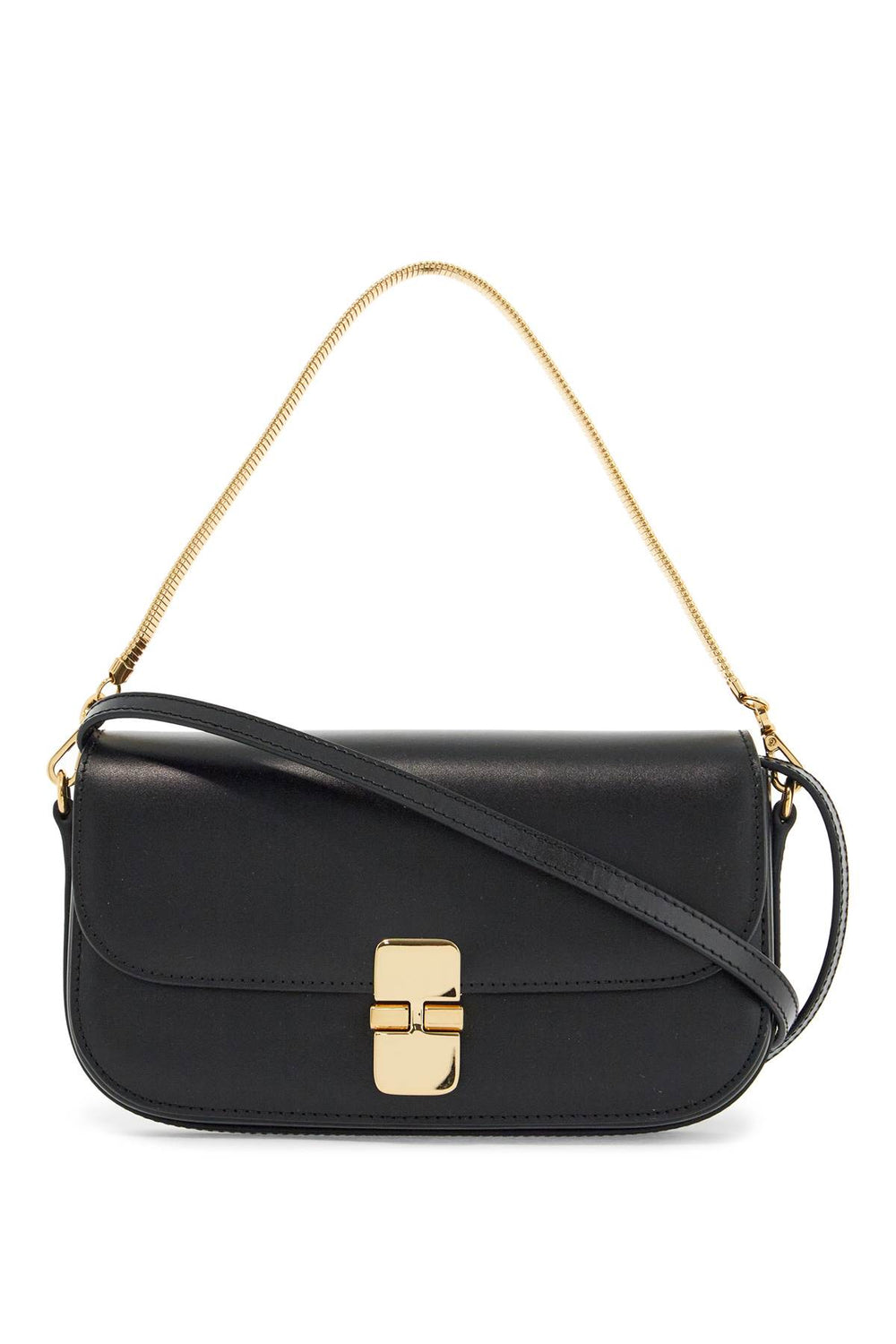 A.P.C. Grace Black Leather Clutch With Shoulder Strap And Gold Chain