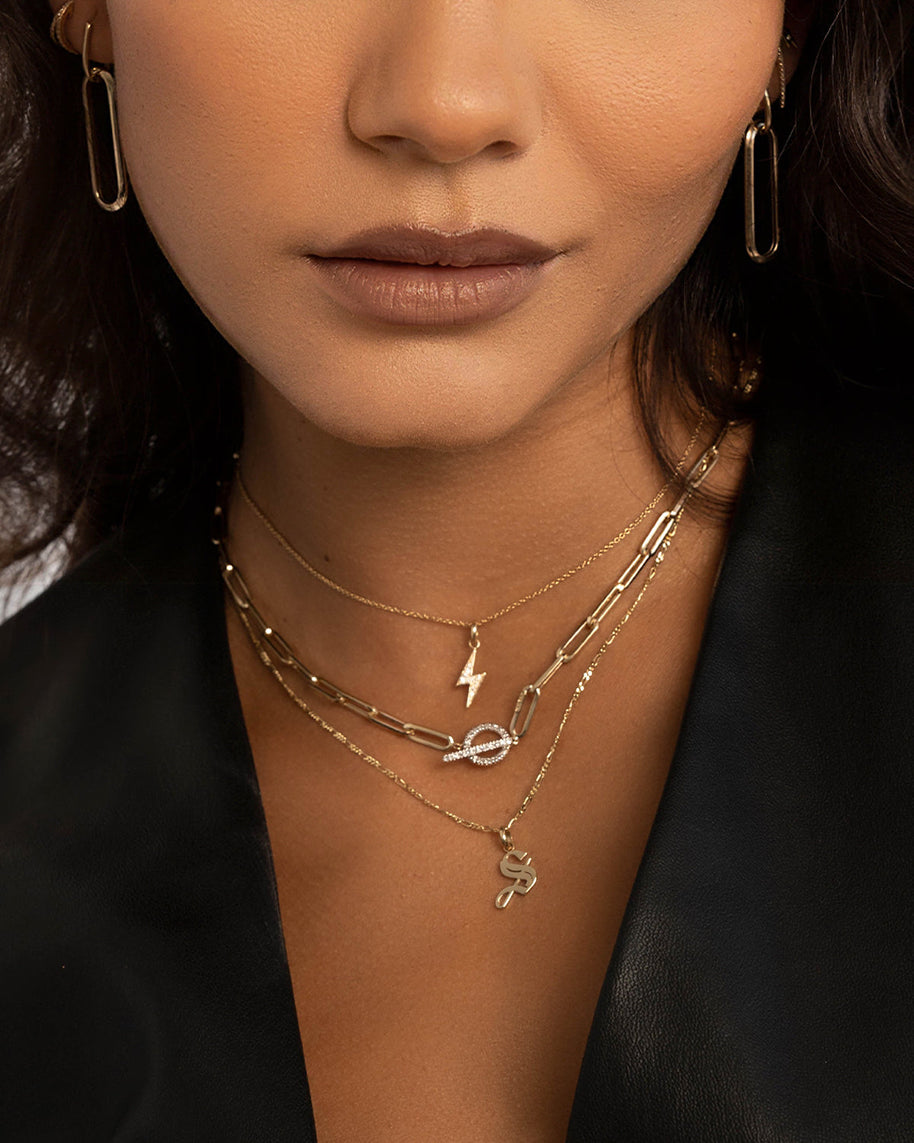 Zoe Lev 14k Gold Large Paper Clip Chain With Diamond Toggle Necklace
