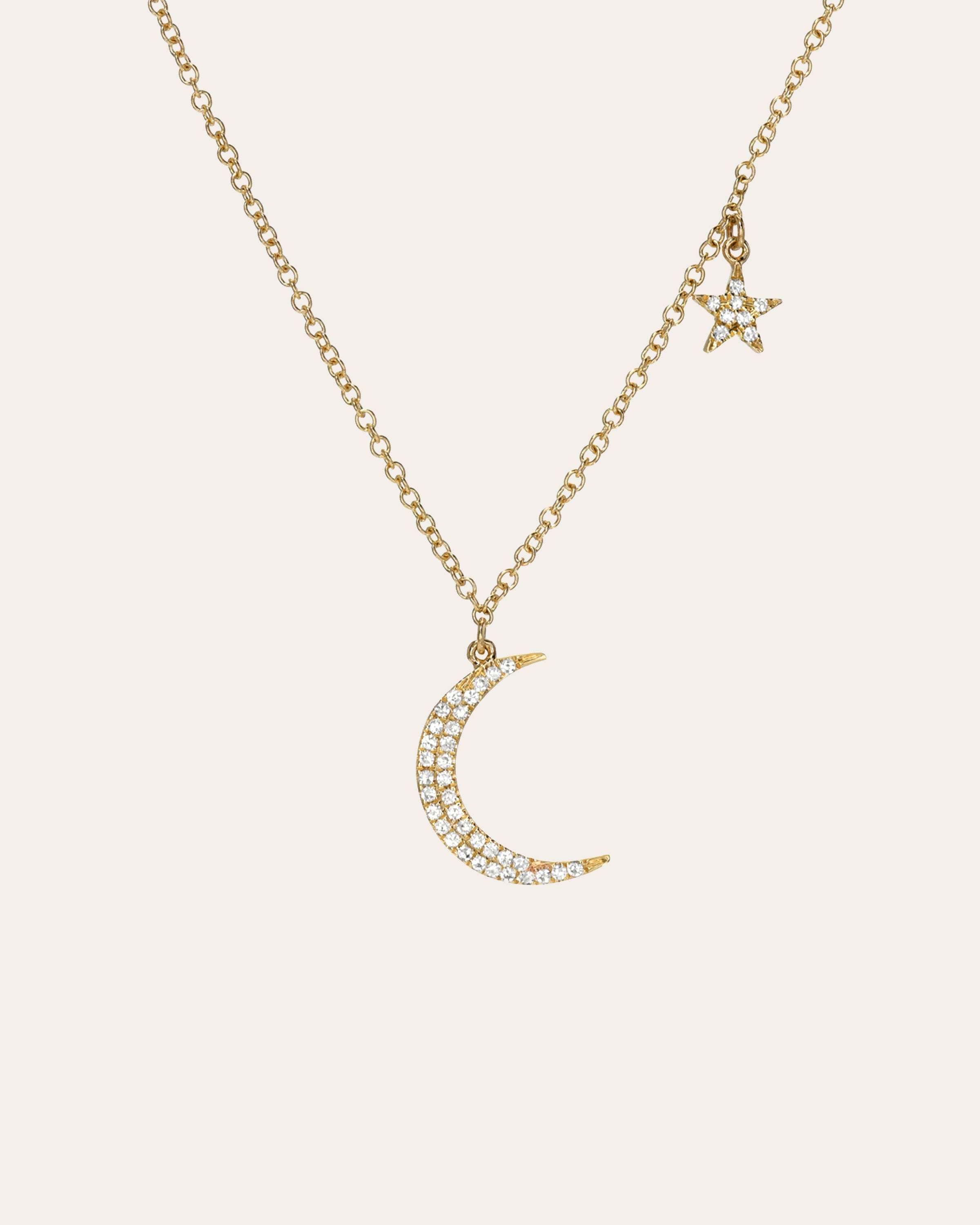 Zoe Lev Pave Diamond Moon And Star Necklace