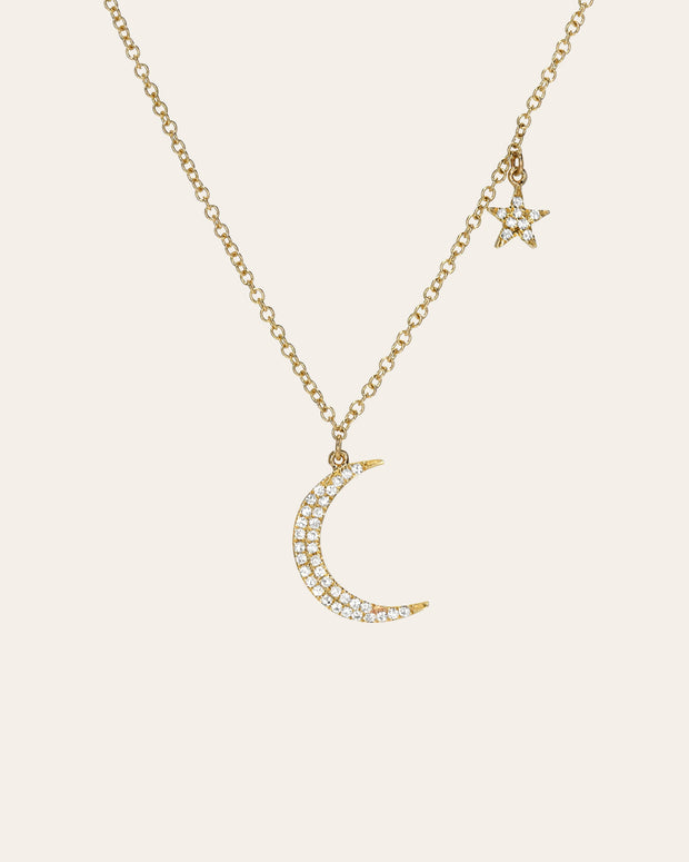 Zoe Lev Pave Diamond Moon And Star Necklace