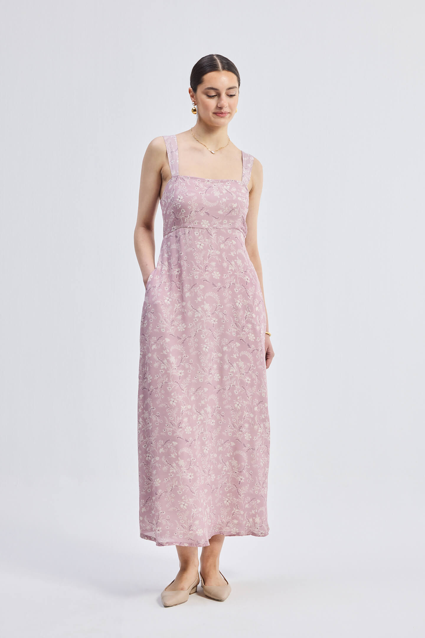 Reistor Perfect Floral Maxi with Tapered Straps in Pink