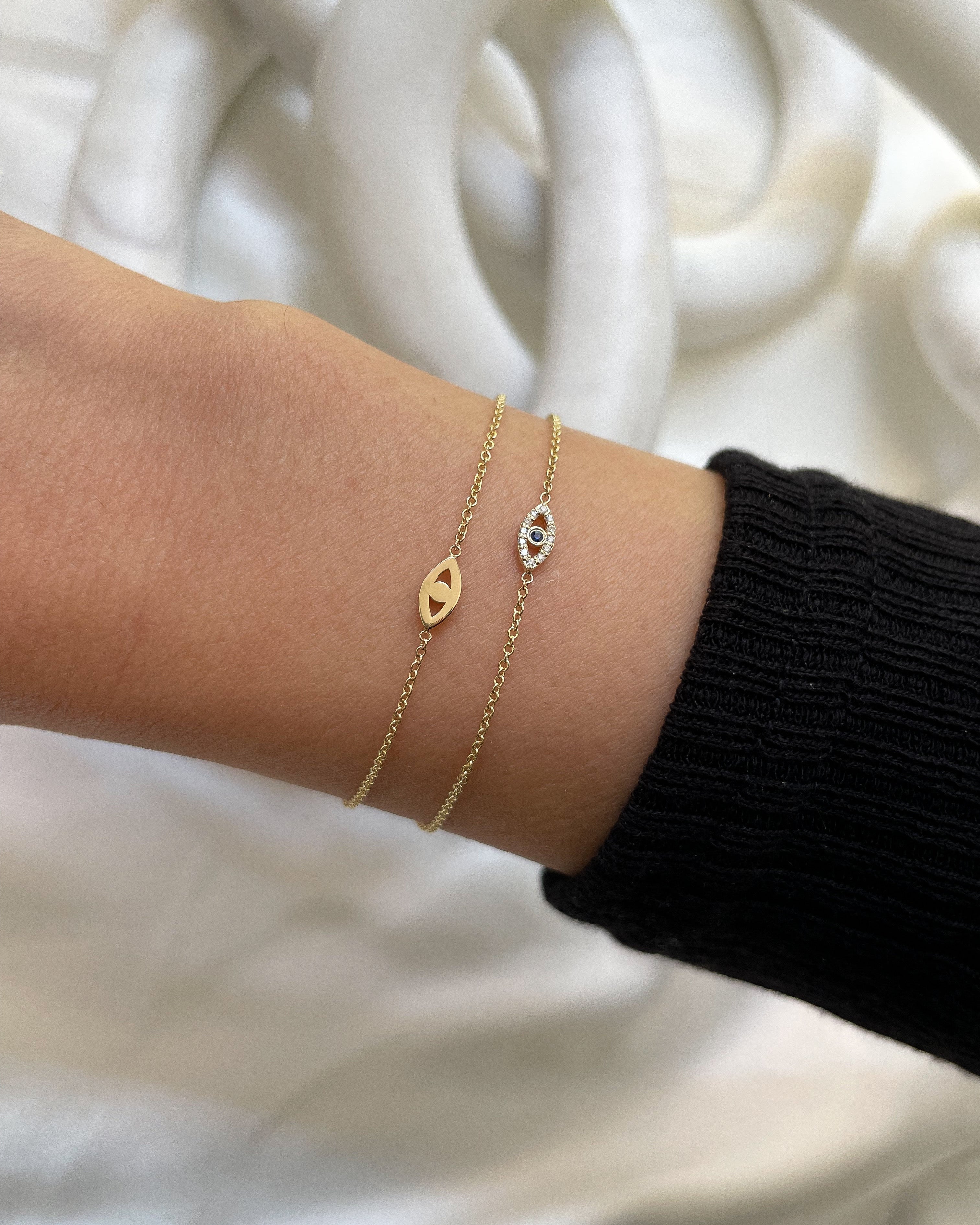 Zoe Lev 14k Gold Tiny Evil Eye With Diamonds Bracelet