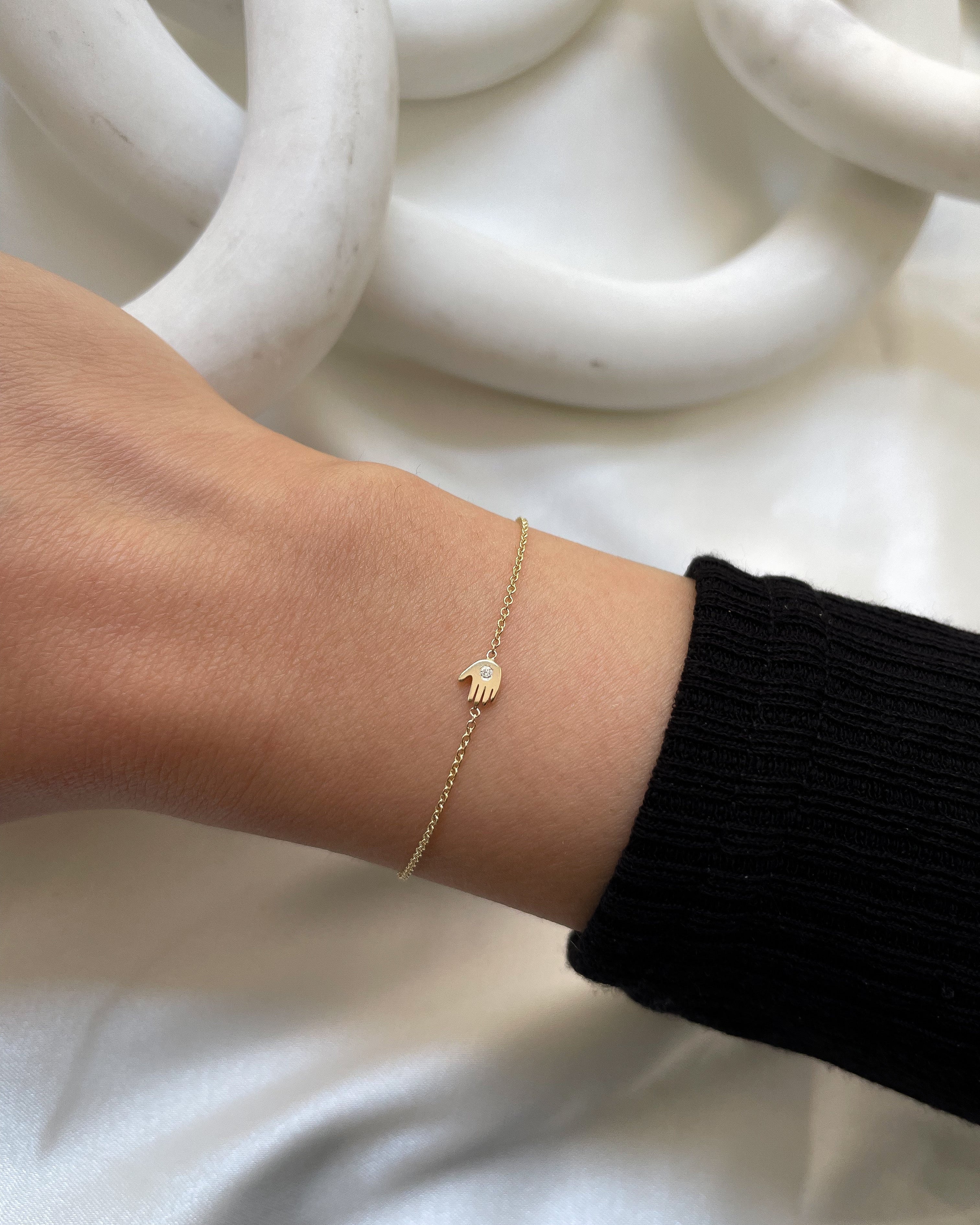 Zoe Lev 14k Gold Tiny Hamsa Bracelet With Diamond