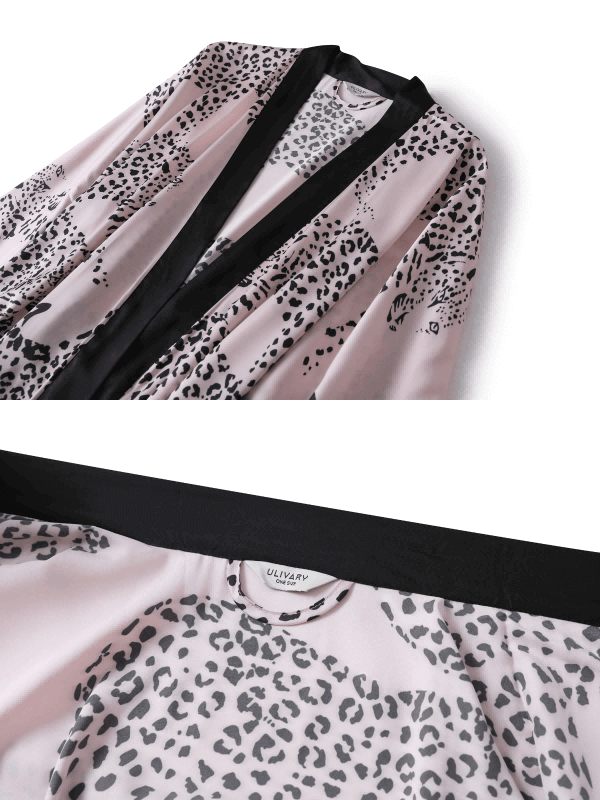 Ulivary Pink Leopard Kimono Robe