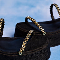 Larroude Gio Milanina Flatform Sandal In Black Raffia
