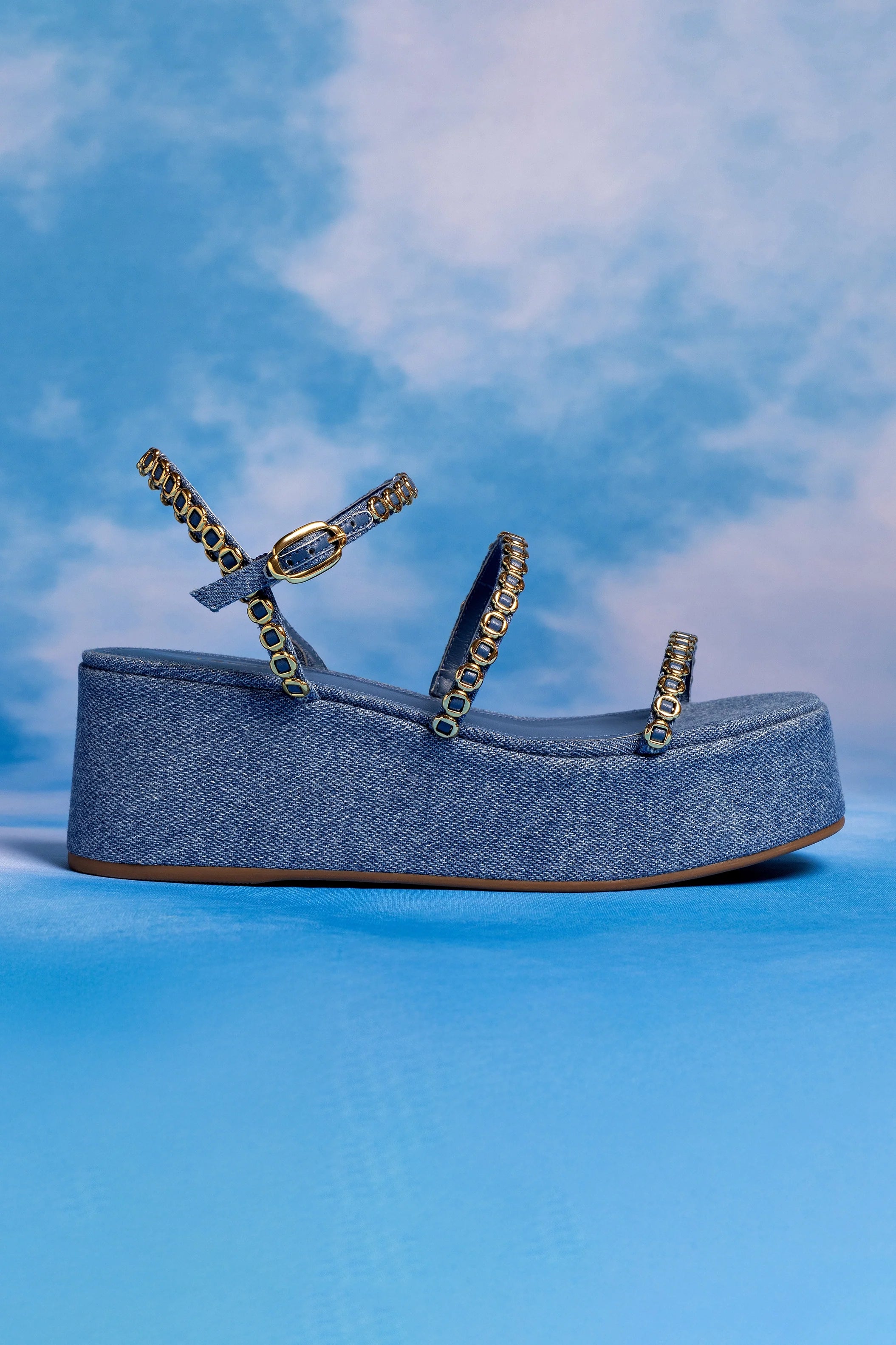 Larroude Gio Milanina Flatform Sandal In Blue Stoned Raffia