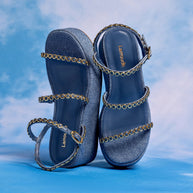 Larroude Gio Milanina Flatform Sandal In Blue Stoned Raffia