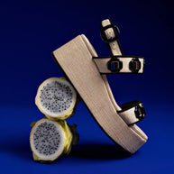 Larroude Milan Flatform In Beige Raffia and Black Trimming