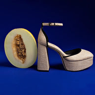 Larroude Ari Pump In Beige Raffia and Black Trimming