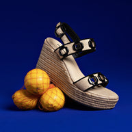 Larroude Milan Espadrille In Beige Raffia and Black Trimming