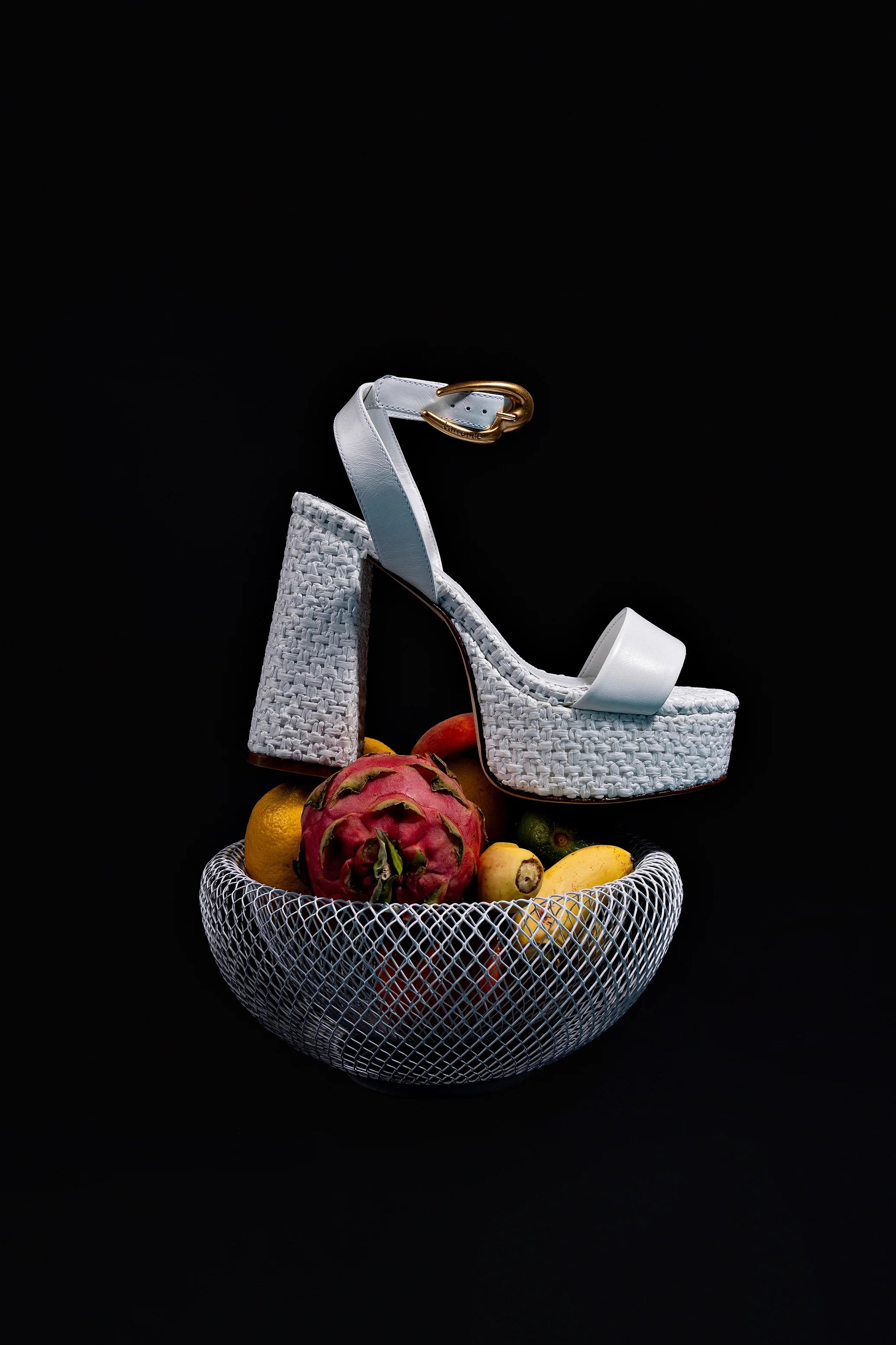 Larroude Dolly Verona Sandal In White Leather and White Raffia