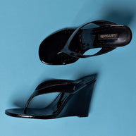 Larroude Gaia Wedge Sandal In Black Leather