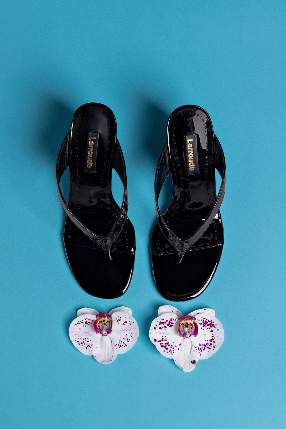 Larroude Gaia Wedge Sandal In Black Leather