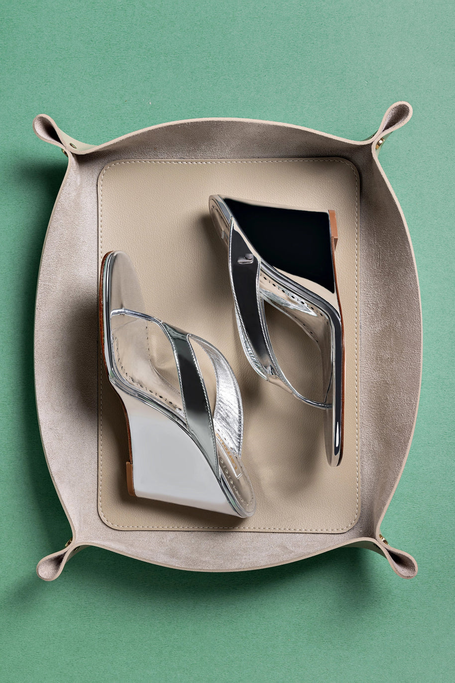 Larroude Gaia Wedge Sandal In Silver Specchio