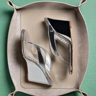 Larroude Gaia Wedge Sandal In Silver Specchio
