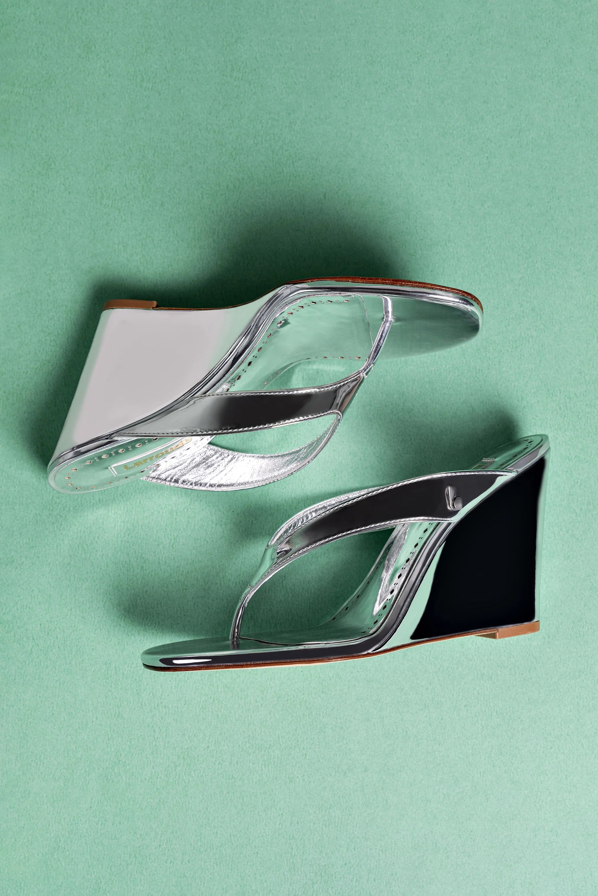 Larroude Gaia Wedge Sandal In Silver Specchio