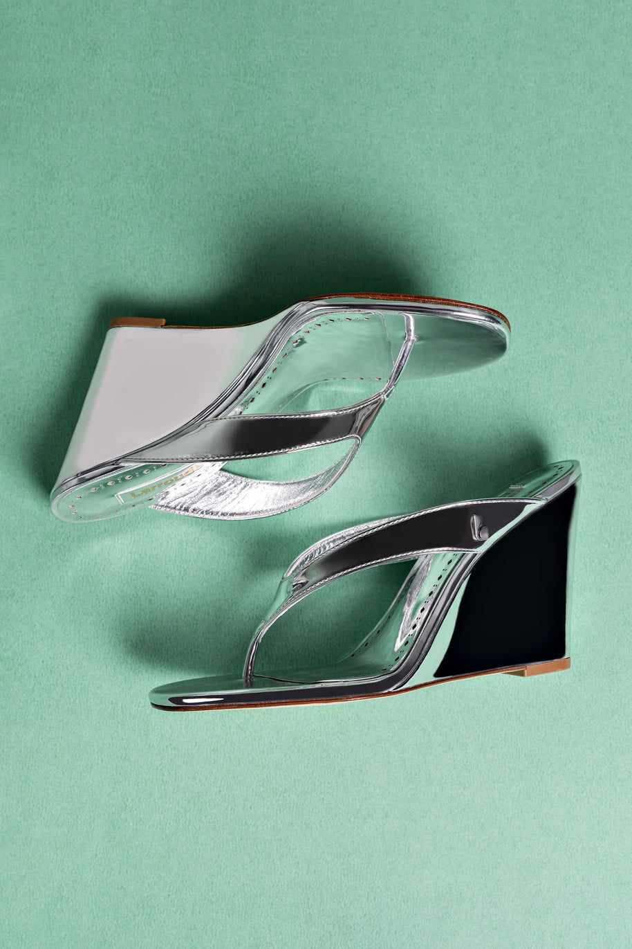 Larroude Gaia Wedge Sandal In Silver Specchio