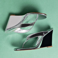 Larroude Gaia Wedge Sandal In Silver Specchio