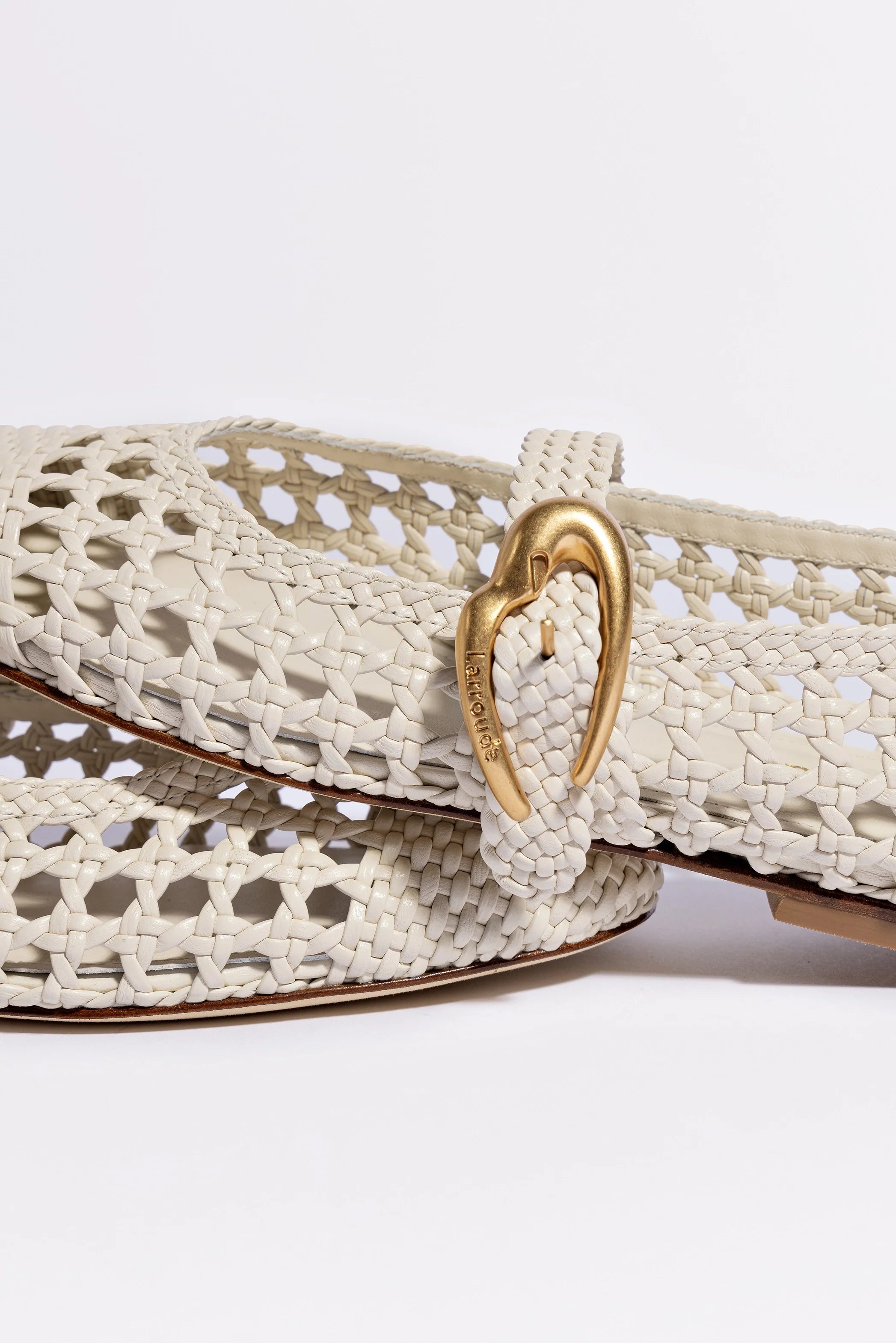 Larroude Verona Macrame Ballet Flat In Ivory Leather