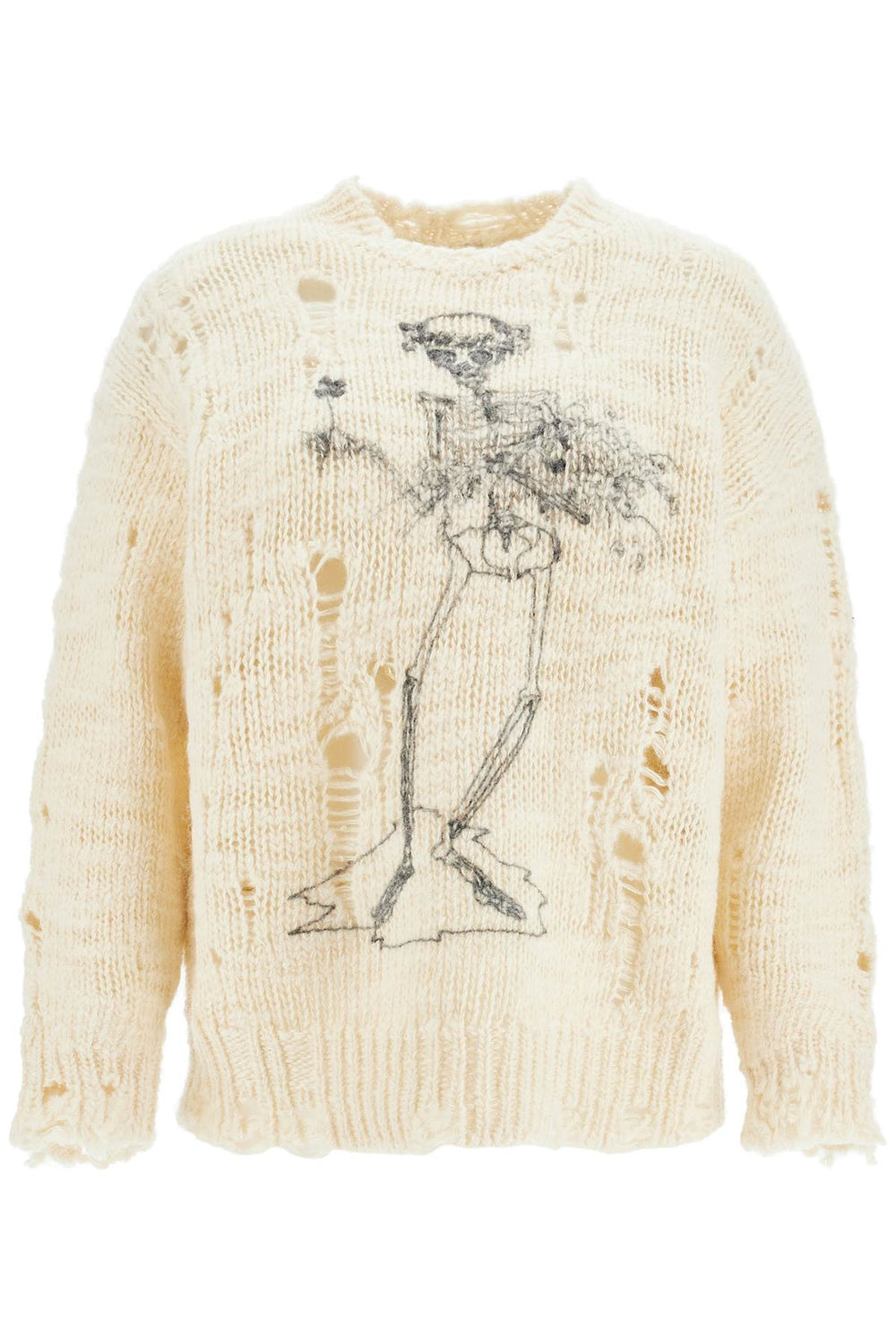 R13 Destroyed Pullover Sweater With Skeleton Print