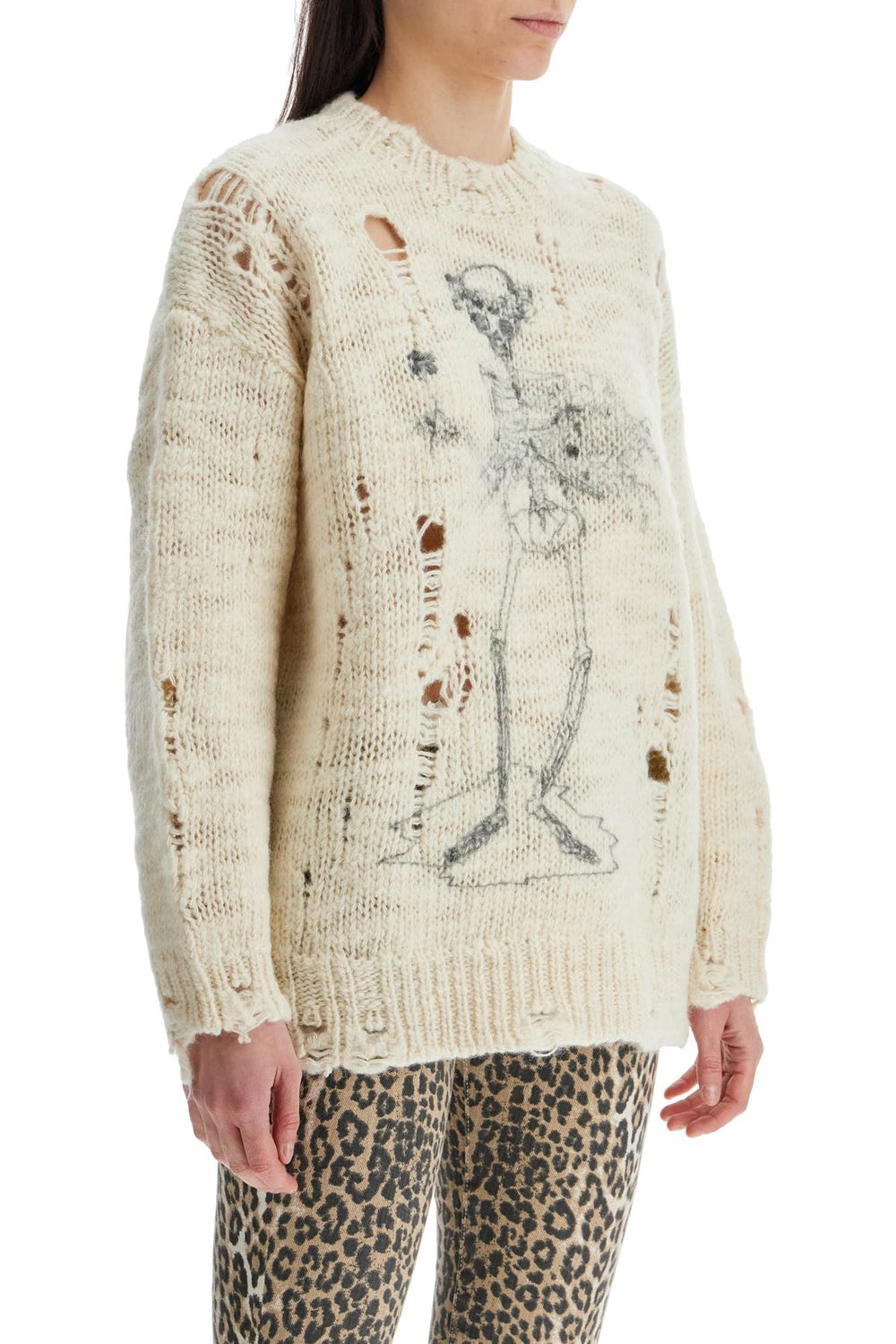 R13 Destroyed Pullover Sweater With Skeleton Print