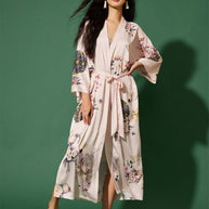 Ulivary Garden Crane Blush Kimono Robe