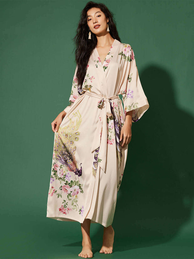 Ulivary Peacock Beige Kimono Robe