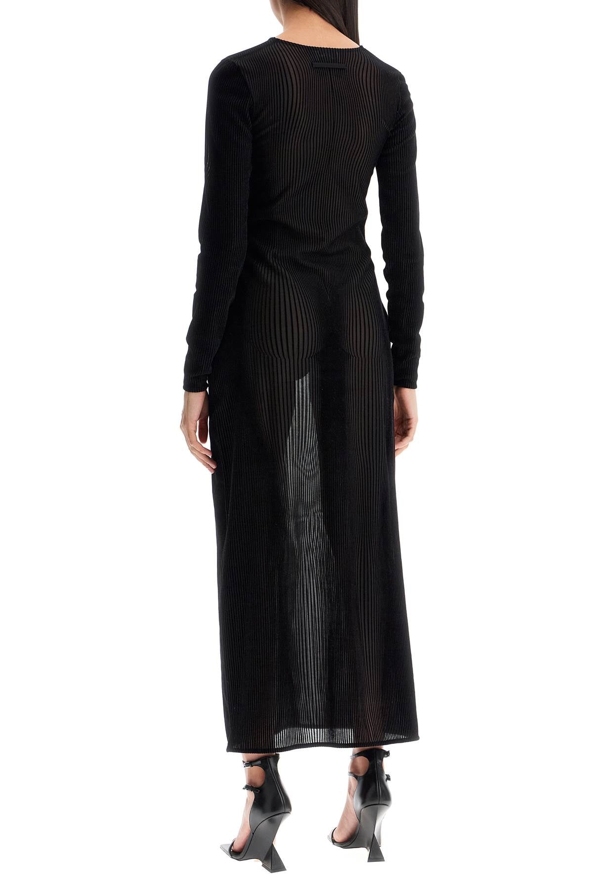 JEAN PAUL GAULTIER Mesh Morphing Pinstripe Flocked Long Dress