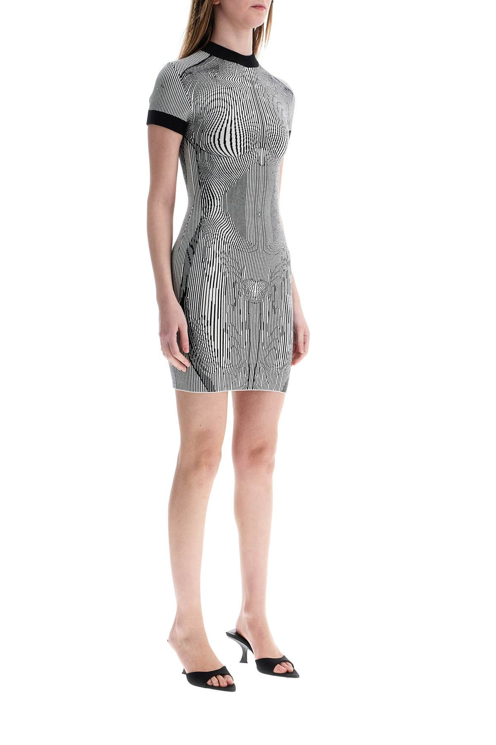 JEAN PAUL GAULTIER Short Dress In Black And White Striped Jacquard Viscose