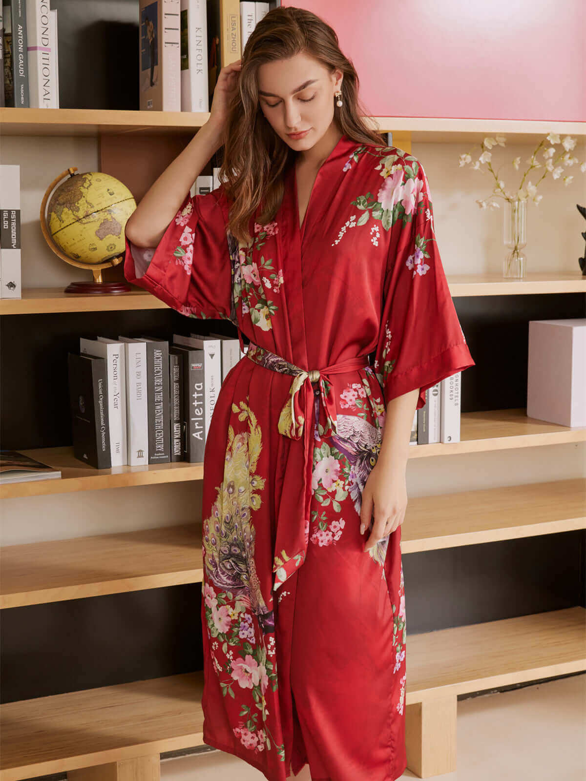 Ulivary Peacock Red Kimono Robe